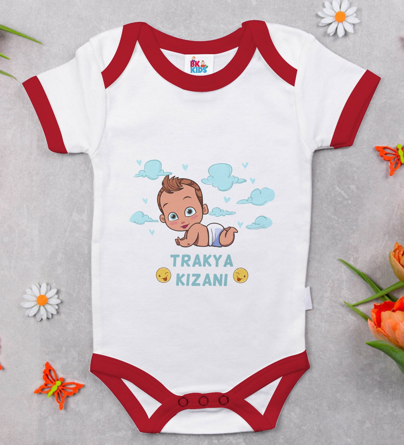 BK Kids Trakya Kızanı Tasarımlı Kırmızı Bebek Body Zıbın