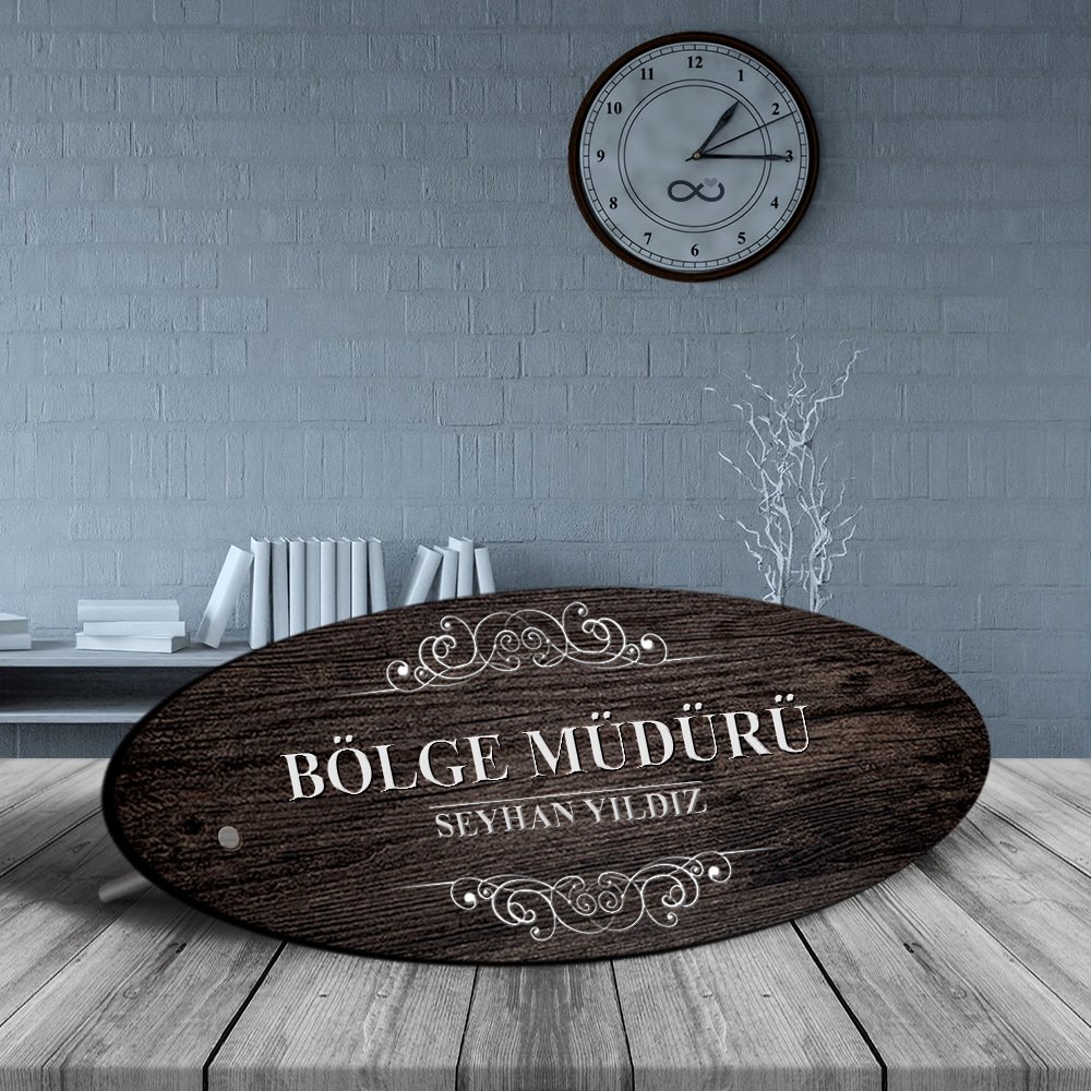 Kişiye Özel Mesleki Bölge Müdürü Ahşap Oval Masa İsimliği - 3