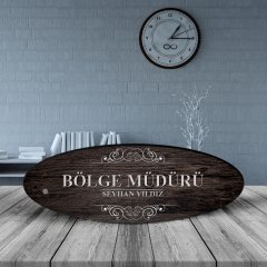 Kişiye Özel Mesleki Bölge Müdürü Ahşap Oval Masa İsimliği - 3