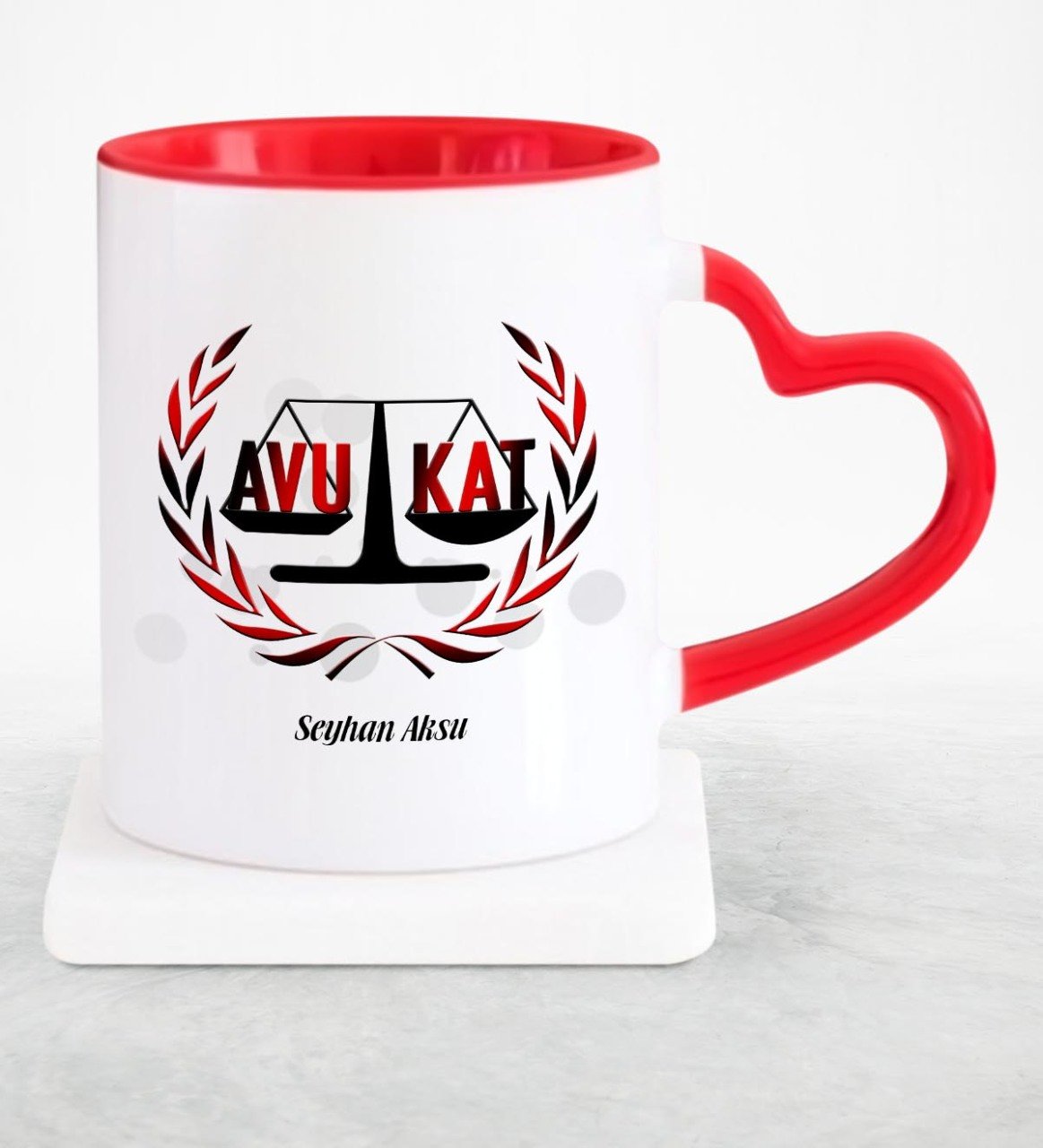 Kişiye Özel Mesleki Avukat Kırmızı Kalpli Kupa Bardak - 11