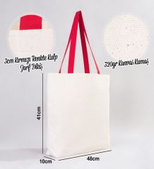 BK Gift I Love Cunda Kırmızı Renkli Kulp Kanvas Plaj Çantası 48x40m, Baskılı Omuz Çantası, Alışveriş Çantası