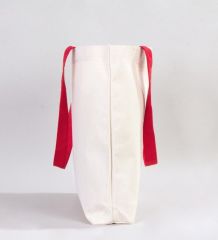 BK Gift I Love Cunda Kırmızı Renkli Kulp Kanvas Plaj Çantası 48x40m, Baskılı Omuz Çantası, Alışveriş Çantası