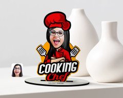 Kişiye Özel Bayan Chef Karikatürlü Ahşap Biblo-11