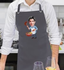 BK Gift Kişiye Özel Erkek Barbekü Karikatürlü Profesyonel Antrasit Mutfak Önlüğü, Aşçı Önlüğü, Şef Önlüğü, Arkadaşa Hediye-3