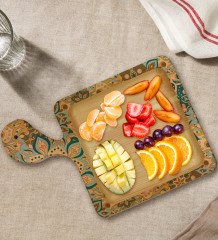 BK Gift Retro Motif Tasarımlı Kare Şeklinde Doğal Ahşap Servis ve Sunum Tabağı Model 11