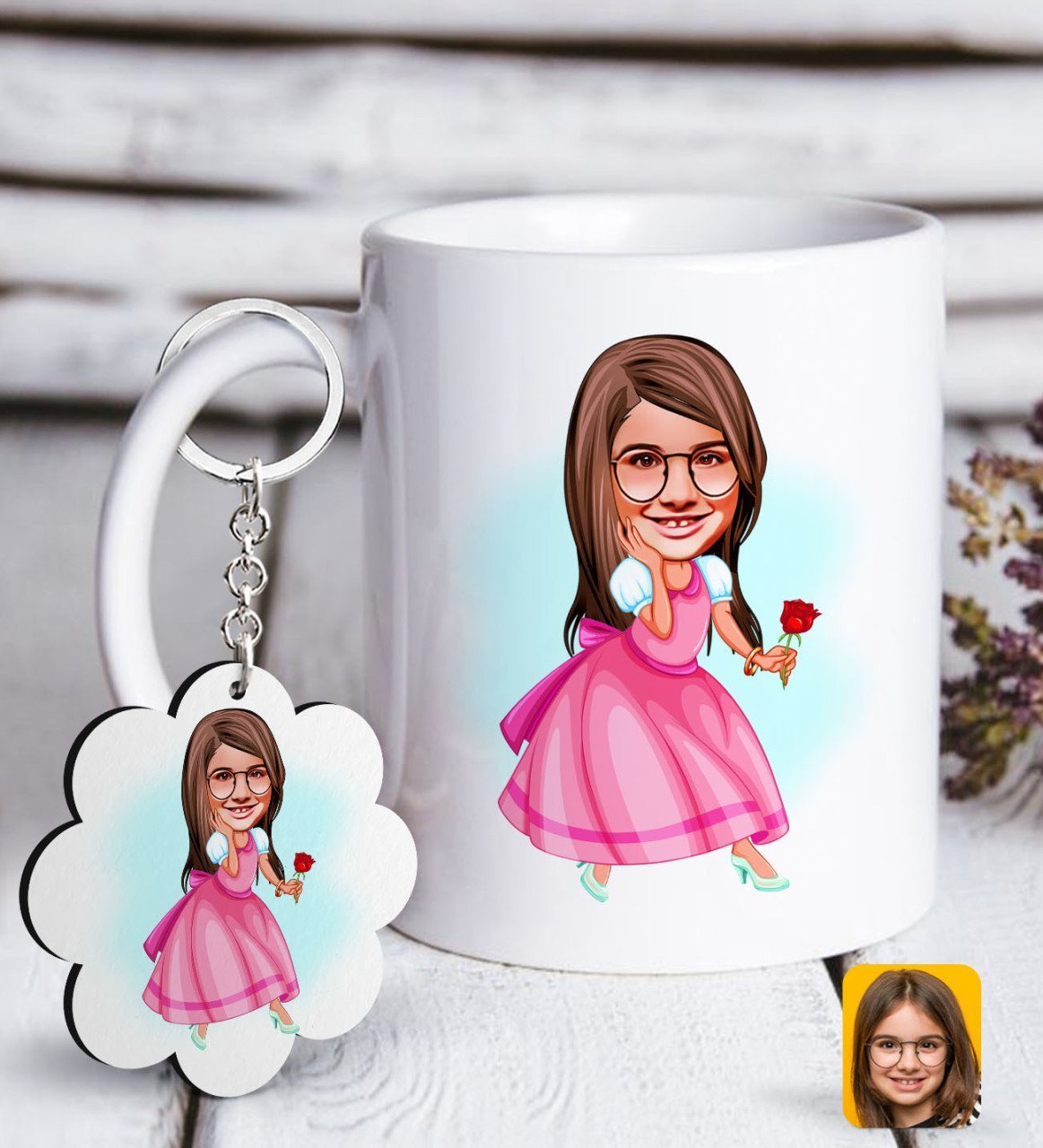 Kişiye Özel Kız Çocuk Prenses Karikatürlü Beyaz Kupa ve Anahtarlık Hediye Seti-2