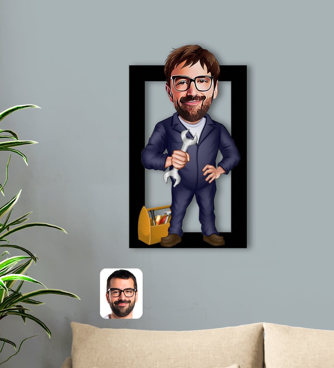 Kişiye Özel Tamirci Karikatürlü 3D Ahşap Tablo-1