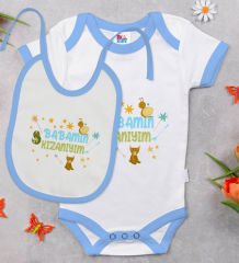 BK Kids Babamın Kızanıyım Tasarımlı Mavi Bebek Body Zıbın ve Mama Önlüğü Hediye Seti-1
