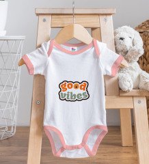 BK Kids Good Vibes Tasarımlı Pembe Bebek Body Zıbın ve Mama Önlüğü Hediye Seti-1