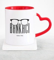Kişiye Özel Mesleki Bankacı Kırmızı Kalpli Kupa Bardak - 10