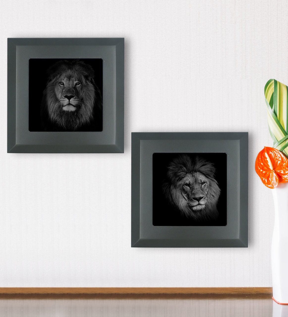 BK Gift 2’li Aslan Tasarımlı Ahşap Çerçeveli Taş Duvar Dekoru-57