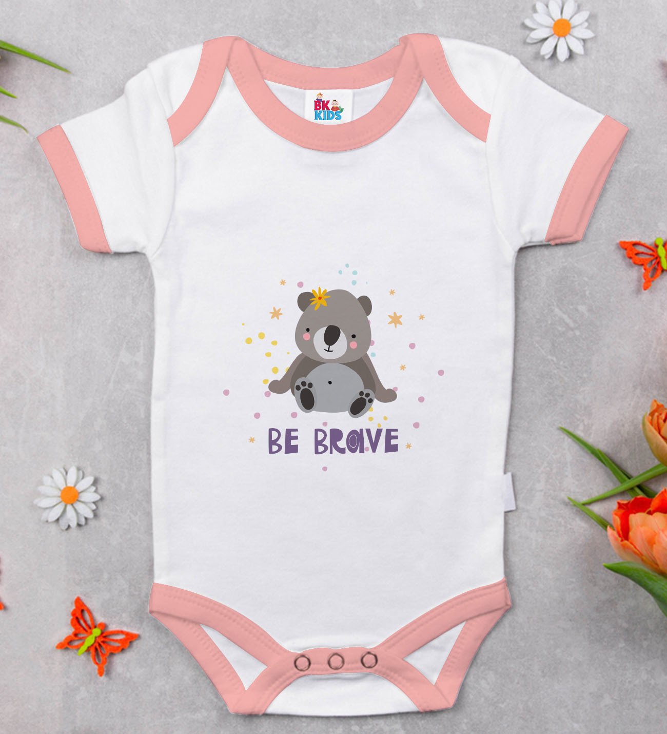 BK Kids Be Brave Tasarımlı Pembe Bebek Body Zıbın-1
