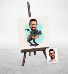 Kişiye Özel Gitarist Karikatür Şovaleli Doğal Taş - 1