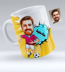 Kişiye Özel Bordo Mavi Futbolcu Karikatürlü Beyaz Kupa Bardak - 2