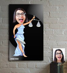 Kişiye Özel Bayan Avukat Karikatür Ahşap Tablo - 1