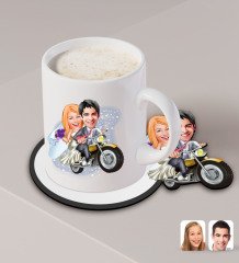 Kişiye Özel Evleniyoruz Karikatürlü Beyaz Kupa ve Ahşap Bardak Altlığı Hediye Seti-8