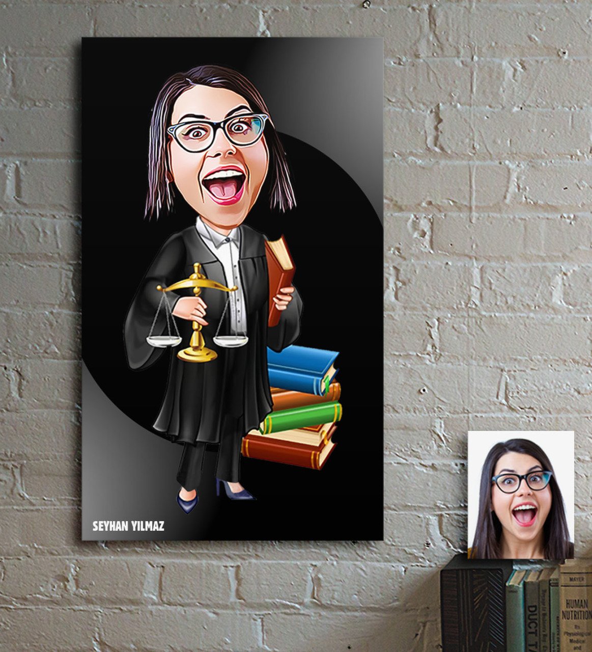 Kişiye Özel Bayan Avukat Karikatür Ahşap Tablo - 2