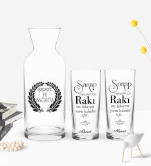 Kişiye Özel Renkli Baskılı Yarım Kalanlar İçin Tasarımlı İkili Rakı Bardağı ve Karaf Hediye Seti-1