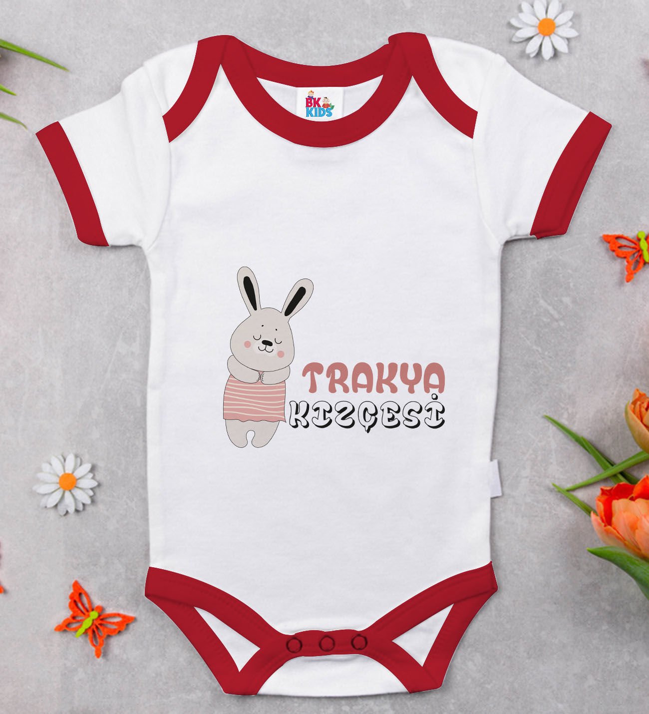 BK Kids Trakya Kızçesi Tasarımlı Kırmızı Bebek Body Zıbın-1