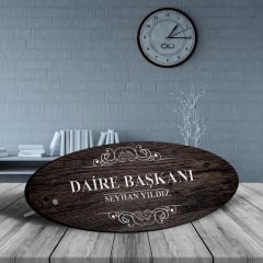 Kişiye Özel Mesleki Daire Başkanı Ahşap Oval Masa İsimliği - 3