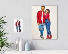 Kişiye Özel Tam Boy Sevgililer Karikatürlü Kanvas Tablo 30x50cm-1