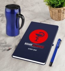 Kişiye Özel Eczane Lacivert Defter Kalem Termos Mug Seti-4