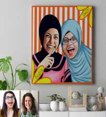 Kişiye Özel Türbanlı Karikatür  Kanvas Tablo  50x70 Cm 37773