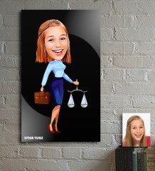 Kişiye Özel Bayan Avukat Karikatür Ahşap Tablo - 3