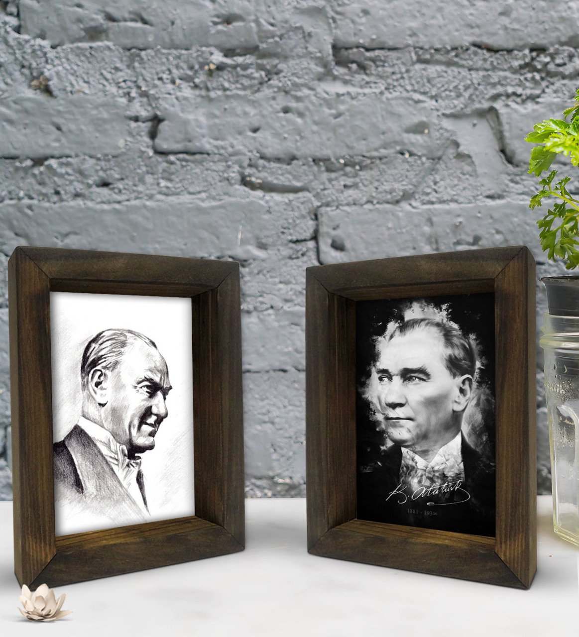 Bk Gift Atatürk Tasarımlı Dekoratif 2'li Doğal Masif Ahşap Çerçeve 15x20cm-12