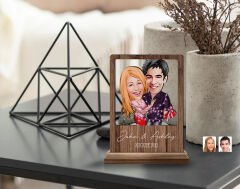BK Gift Kişiye Özel Sevgililer Karikatürlü Ahşap Standlı Biblo, Sevgililer Günü Hediyesi, Doğum Günü Hediyesi, Yıl Dönümü Hediyesi-3