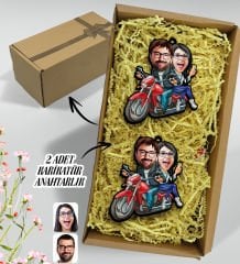 BK Gift Hediye Kutulu Kişiye Özel Sevgililer Karikatürlü Ahşap 2'li Ahşap Anahtarlık-97