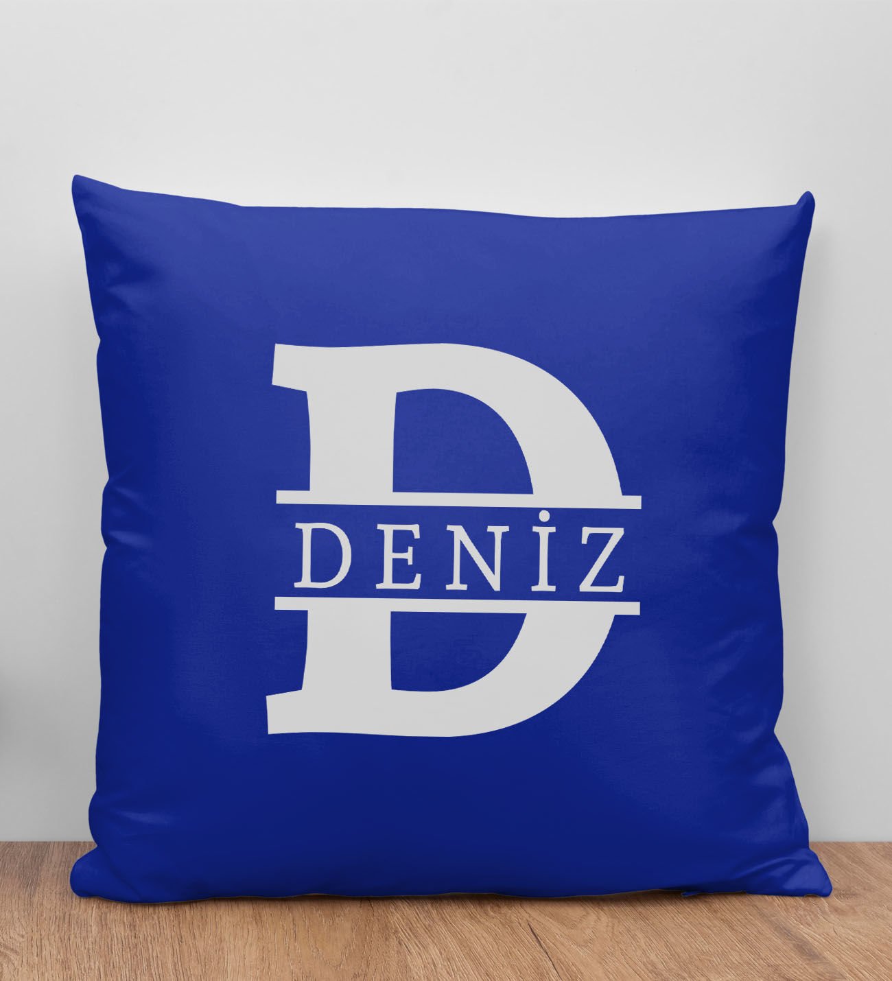 BK Gift Kişiye Özel Harfli Premium Kumaş Saks Mavi Yastık Kılıfı-1 (SADECE YASTIK KILIFI), Ev Dekorasyonu