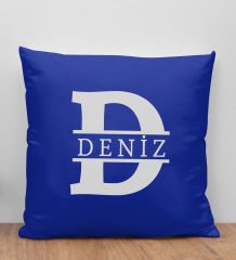 BK Gift Kişiye Özel Harfli Premium Kumaş Saks Mavi Yastık Kılıfı-1 (SADECE YASTIK KILIFI), Ev Dekorasyonu