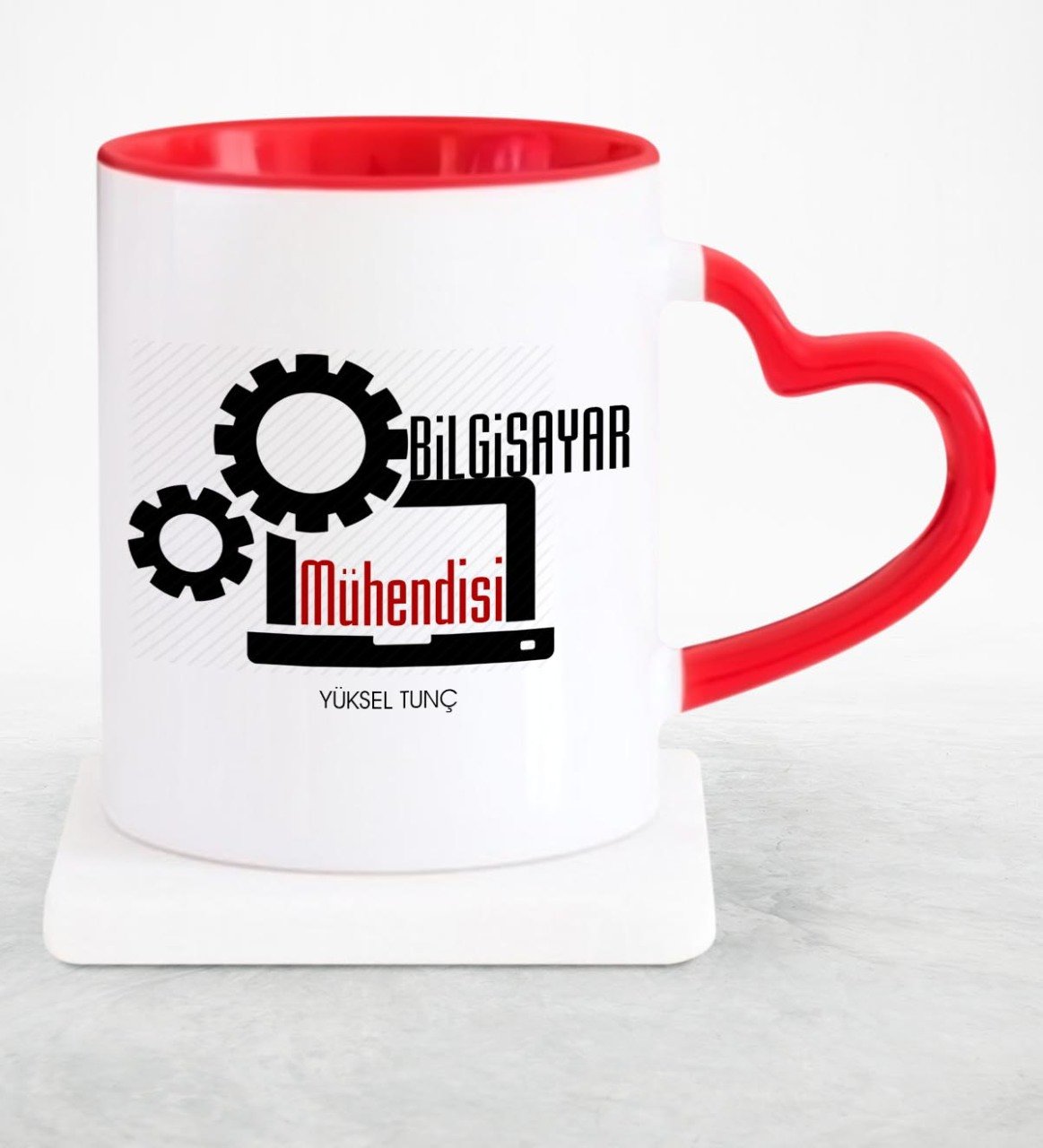 Kişiye Özel Mesleki Bilgisayar Mühendisi Kırmızı Kalpli Kupa Bardak - 3