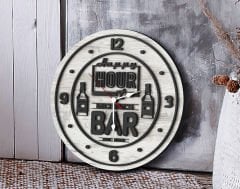 BK Gift Barlara Özel Dekoratif Antik Beyaz Ahşap Duvar Saati 35cm-10 , Bar Duvar Saati , Cafe Duvar Saati , Özel Ahşap Saat