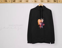 BK Gift Kişiye Özel Sevgililer Karikatürlü İkili Siyah Sweatshirt Seti, Sevgililer Hediye, Çift Hediyesi, Yıl Dönümü Hediyesi, Kişiye Özel Sweatshirt-2