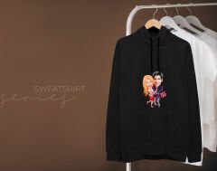 BK Gift Kişiye Özel Sevgililer Karikatürlü İkili Siyah Sweatshirt Seti, Sevgililer Hediye, Çift Hediyesi, Yıl Dönümü Hediyesi, Kişiye Özel Sweatshirt-2