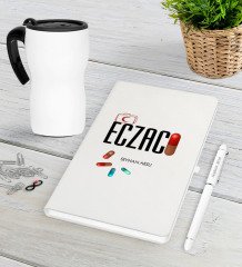 Kişiye Özel Eczacı Beyaz Defter Kalem Termos Mug Seti-3