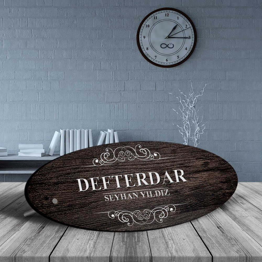 Kişiye Özel Mesleki Defterdar Ahşap Oval Masa İsimliği - 3