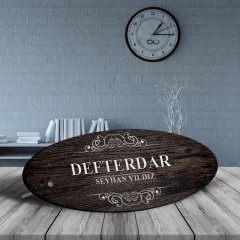 Kişiye Özel Mesleki Defterdar Ahşap Oval Masa İsimliği - 3