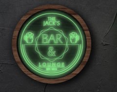 BK Gift Kişiye Özel Led Işıklı Yuvarlak Bar Tabelası, Işıklı Tabela, Bar Dekorasyonu, Duvar Dekoru, Home Bar Tabela-1 - (39CM)