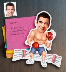 Kişiye Özel Bay Boksör Karikatürlü Ahşap Magnet