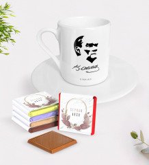 Kişiye Özel Atatürk Temalı Türk Kahvesi Fincanı ve Çikolata Hediye Seti-24