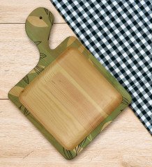 BK Gift Yapraklar Tasarımlı Kare Şeklinde Doğal Ahşap Servis ve Sunum Tabağı Model 8