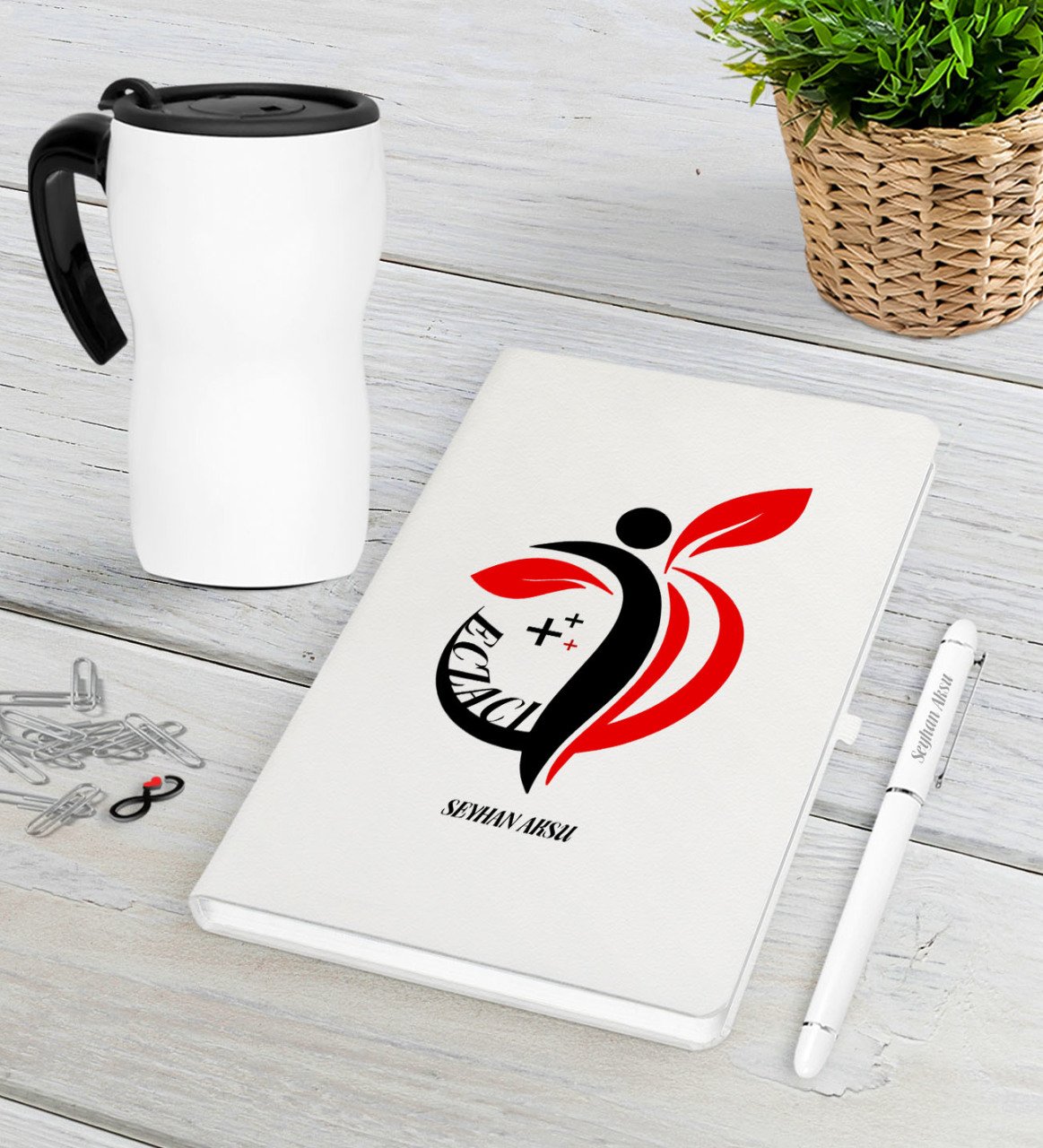 Kişiye Özel Eczacı Beyaz Defter Kalem Termos Mug Seti-4