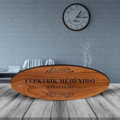 Kişiye Özel Mesleki Elektrik Mühendisi Ahşap Oval Masa İsimliği - 1