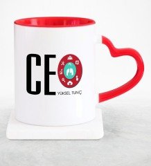 Kişiye Özel Mesleki CEO Kırmızı Kalpli Kupa Bardak - 2