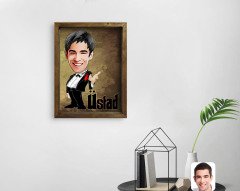 Kişiye Özel Üstad Karikatürlü Doğal Masif Ahşap Çerçeveli Tablo-1