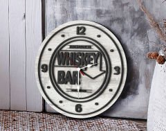 BK Gift Barlara Özel Dekoratif Antik Beyaz Ahşap Duvar Saati 35cm-12 , Bar Duvar Saati , Cafe Duvar Saati , Özel Ahşap Saat