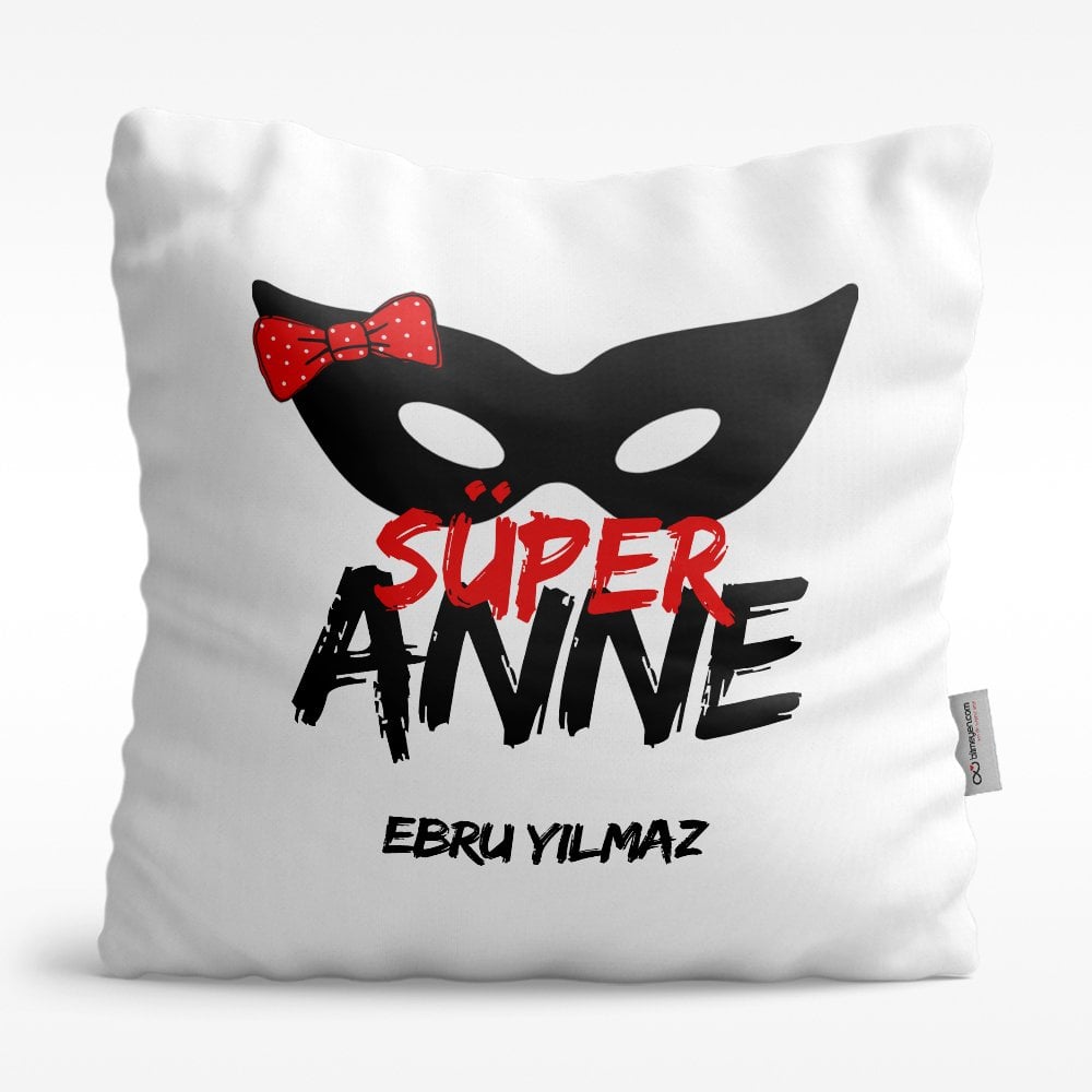 Kişiye Özel Süper Anne Tasarımlı Beyaz Saten Yastık - 1